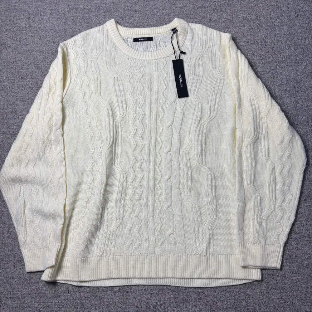 Fashion Nova Men Sweater Mens XXL Drew Cable Knit White JUMZ012 Pullover